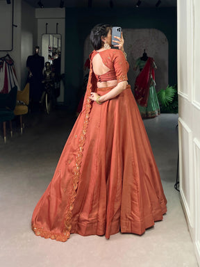 RUST ORANGE PURE TUSSAR SILK LEHENGA CHOLI
