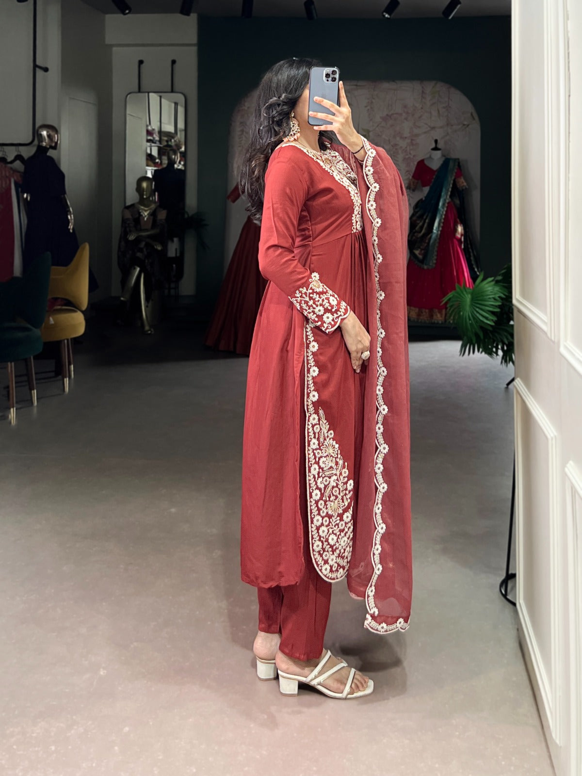 ELEGANT RUST ORANGE MASKA COTTON SUIT SET