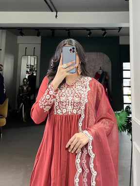 ELEGANT RUST ORANGE MASKA COTTON SUIT SET