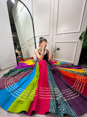 VIBRANT GARBA-READY LEHENGA SET WITH GOTTA PATTI & COWRIE LACE