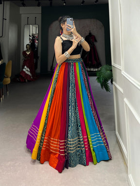VIBRANT GARBA-READY LEHENGA SET WITH GOTTA PATTI & COWRIE LACE
