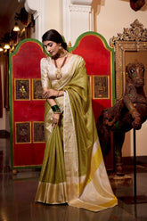 Green Jacquard Chex Saree with Zari Weaving