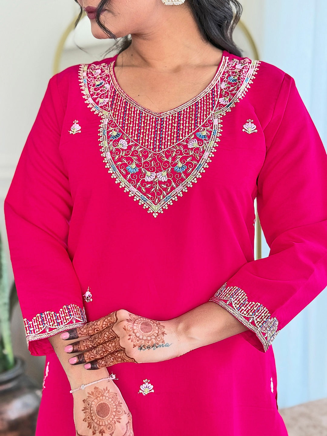 Elegant EMBROIDERED KURTI SET WITH PANT & DUPATTA