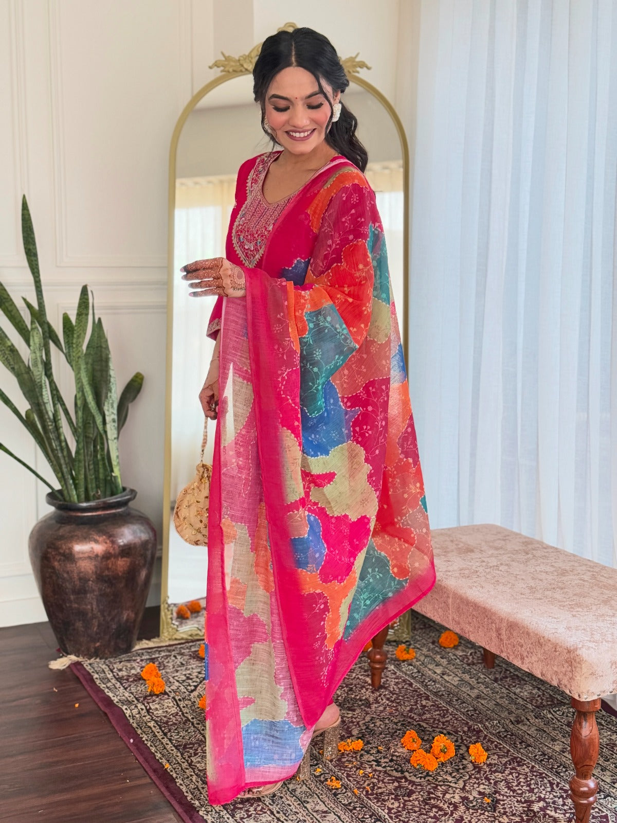Elegant EMBROIDERED KURTI SET WITH PANT & DUPATTA