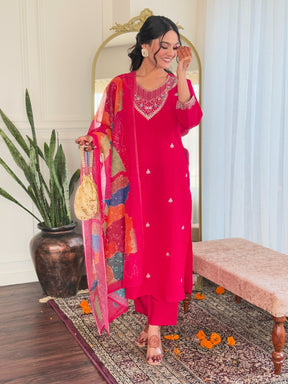 Elegant EMBROIDERED KURTI SET WITH PANT & DUPATTA