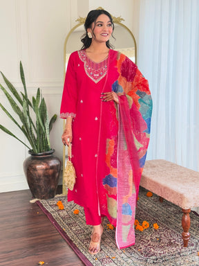 Elegant EMBROIDERED KURTI SET WITH PANT & DUPATTA