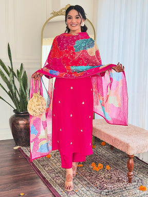 Elegant EMBROIDERED KURTI SET WITH PANT & DUPATTA