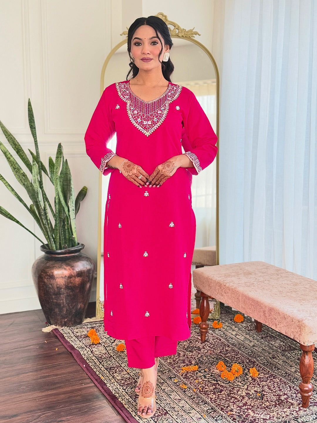 Elegant EMBROIDERED KURTI SET WITH PANT & DUPATTA