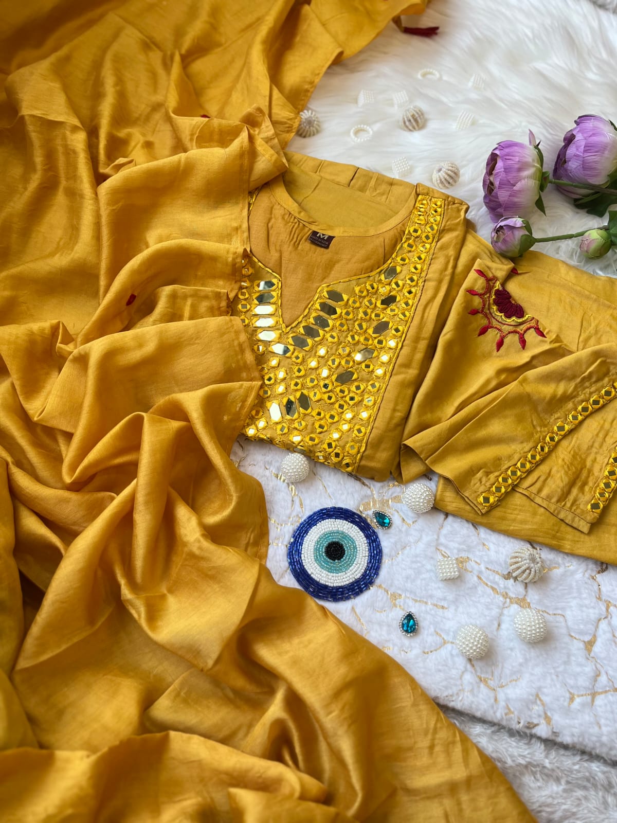 Mirror Work Kurti Pant Dupatta Set