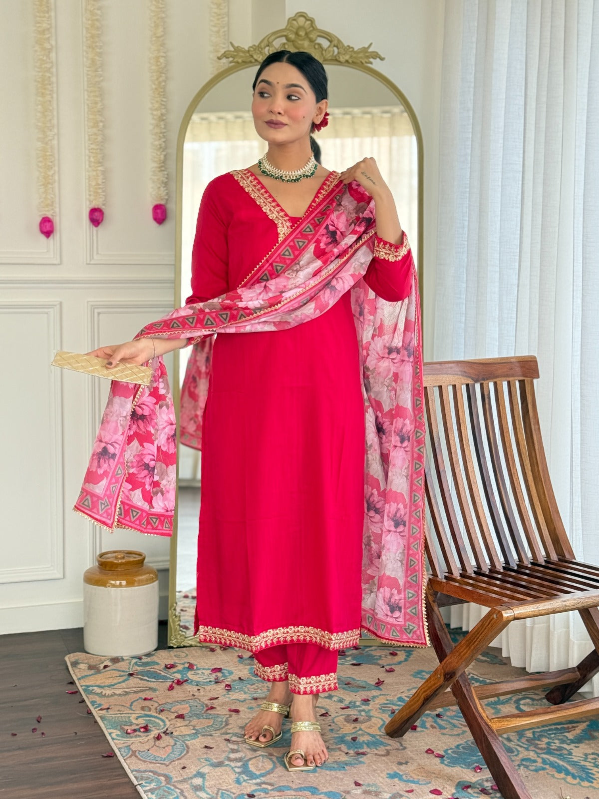 Elegant EMBROIDERED KURTI SET WITH PANT & DUPATTA