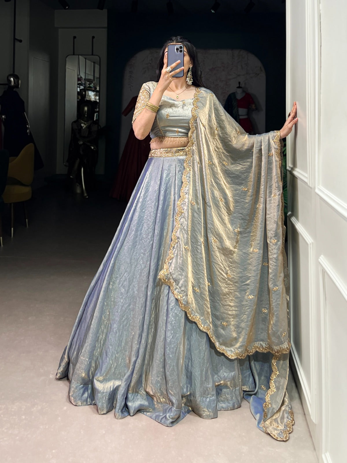 ELEGANT DREAMY PASTELS FENDI SILK LEHENGA CHOLI