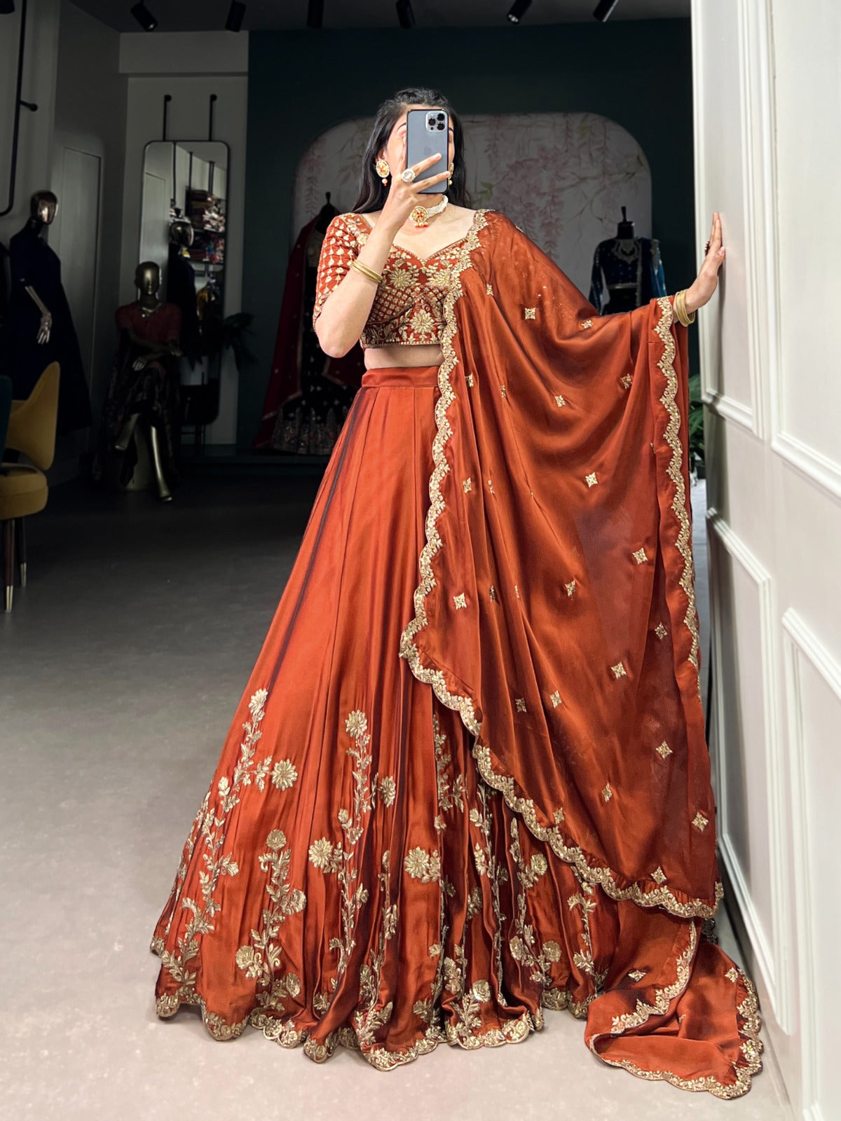 ROYAL RUST RANGOLI SILK LEHENGA CHOLI