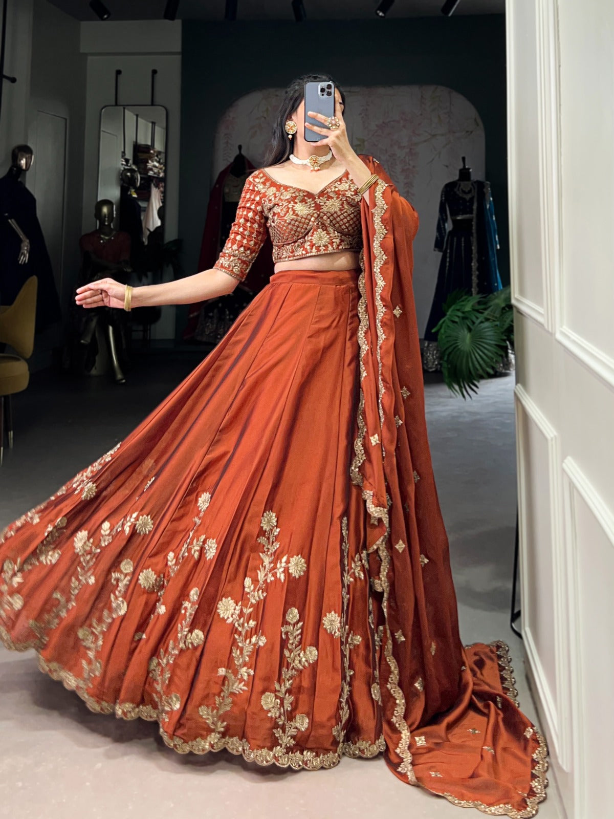 ROYAL RUST RANGOLI SILK LEHENGA CHOLI