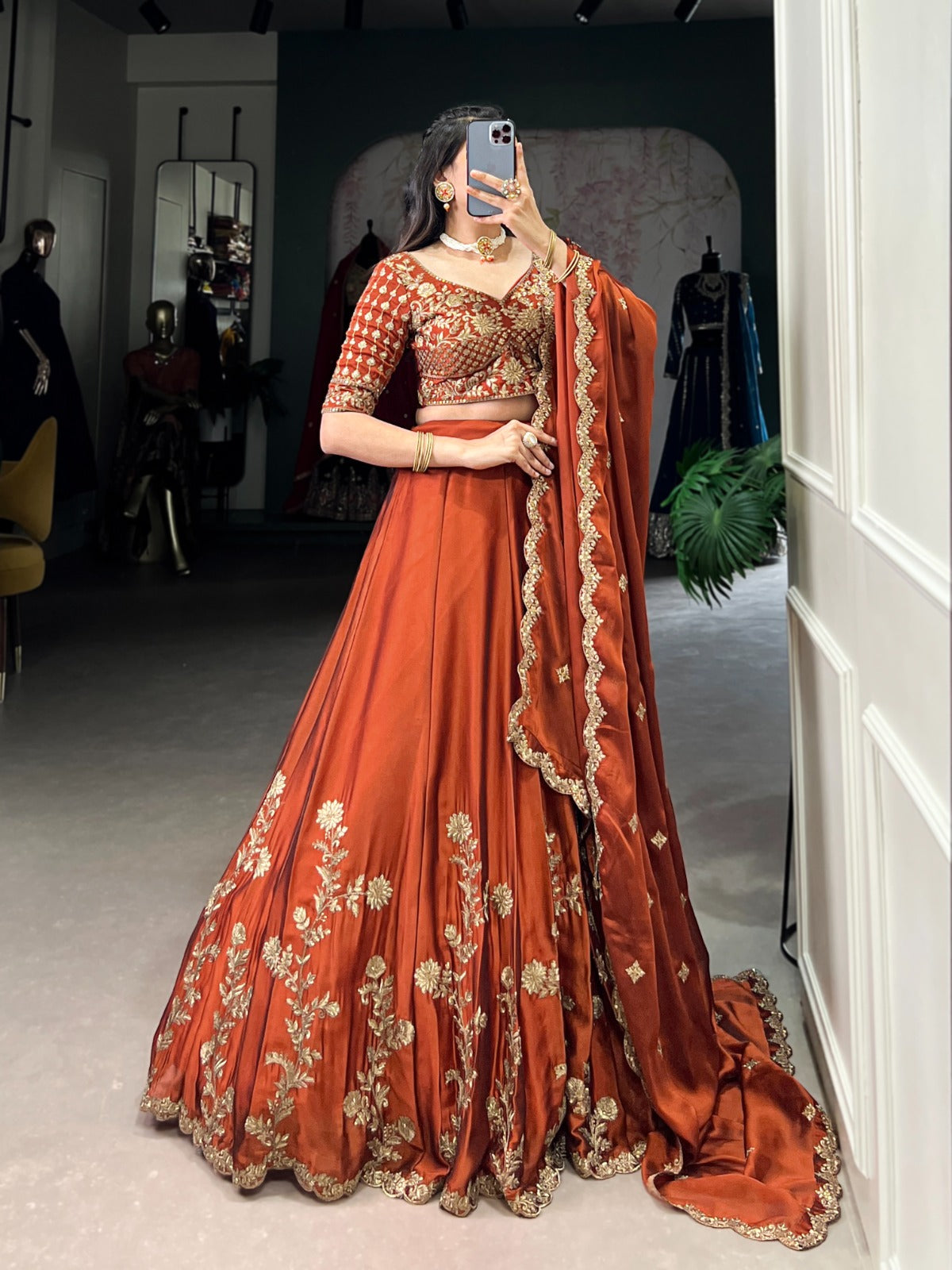 ROYAL RUST RANGOLI SILK LEHENGA CHOLI