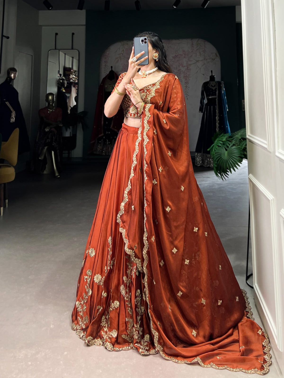 ROYAL RUST RANGOLI SILK LEHENGA CHOLI