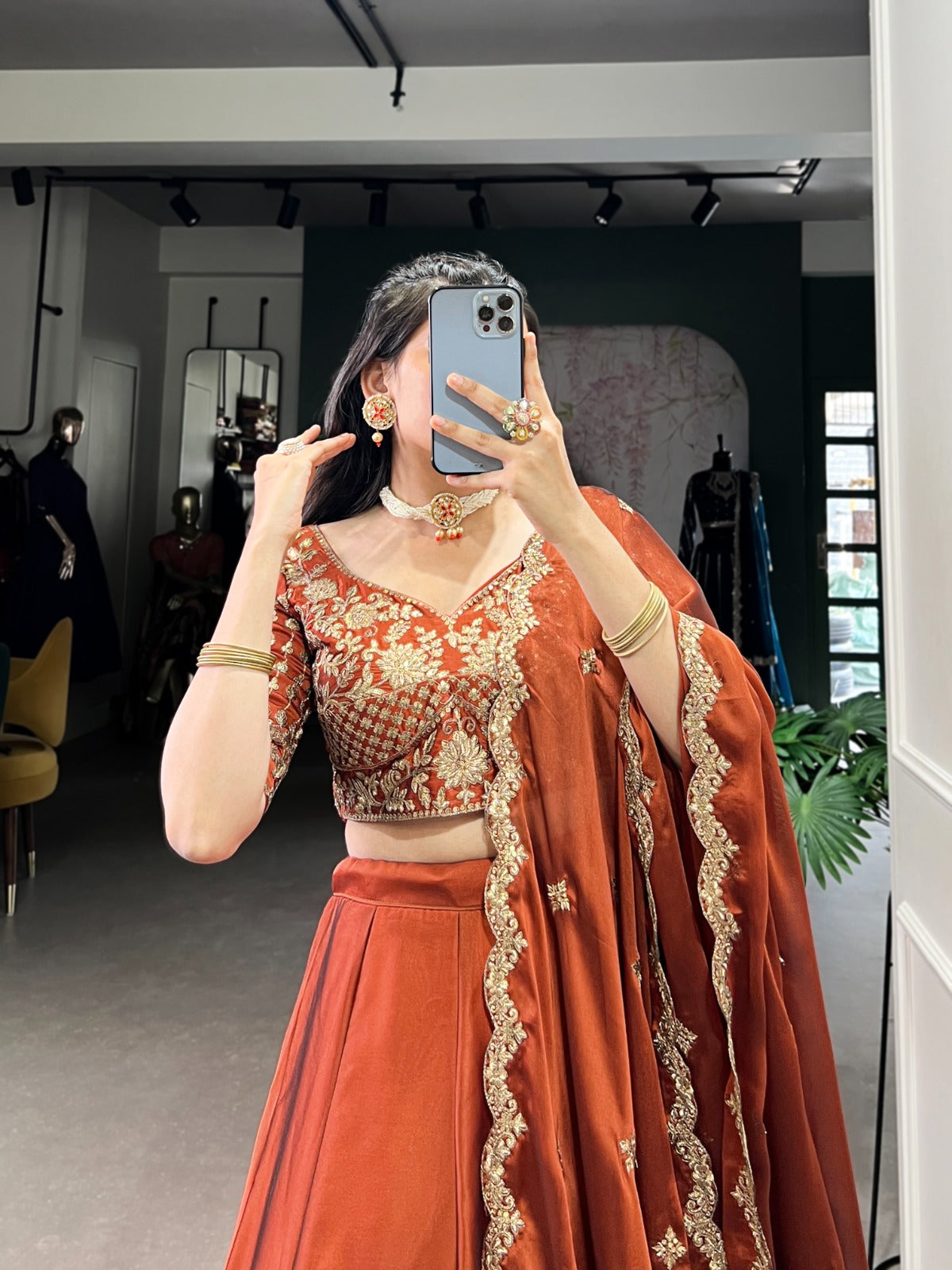ROYAL RUST RANGOLI SILK LEHENGA CHOLI
