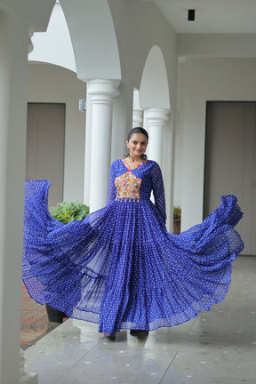 BANDHANI PRINT GEORGETTE GOWN WITH KUTCHI WORK