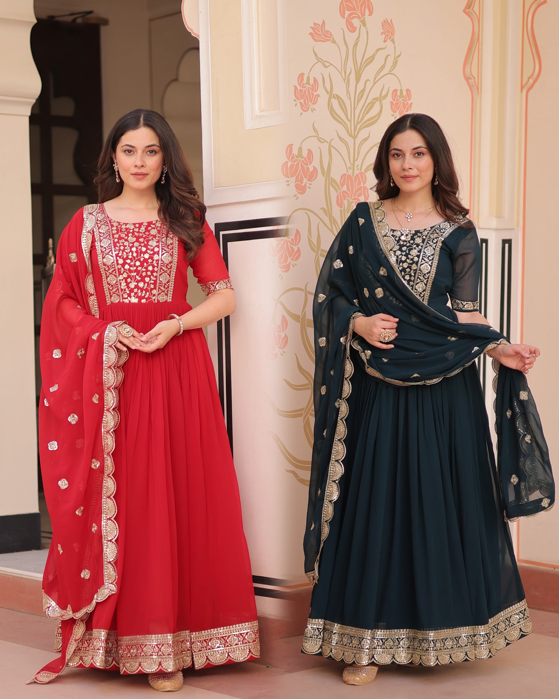 ELEGANT ZARI SEQUINS DESIGNER GOWN WITH DUPATTA