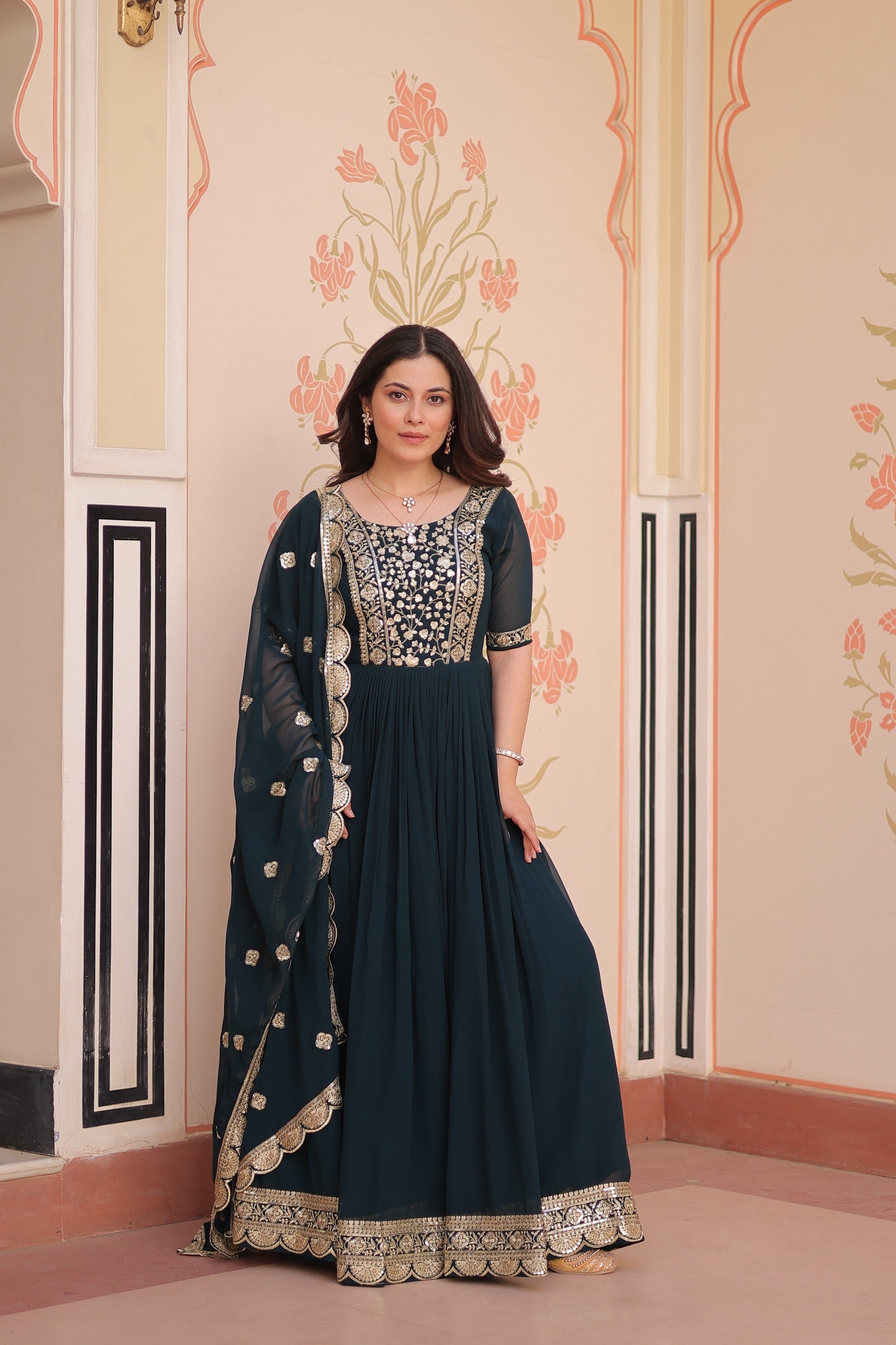 ELEGANT ZARI SEQUINS DESIGNER GOWN WITH DUPATTA