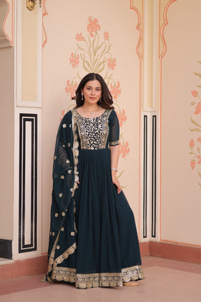 ELEGANT ZARI SEQUINS DESIGNER GOWN WITH DUPATTA