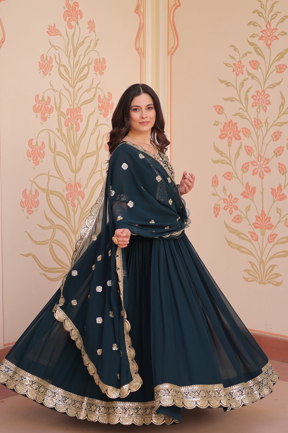 ELEGANT ZARI SEQUINS DESIGNER GOWN WITH DUPATTA
