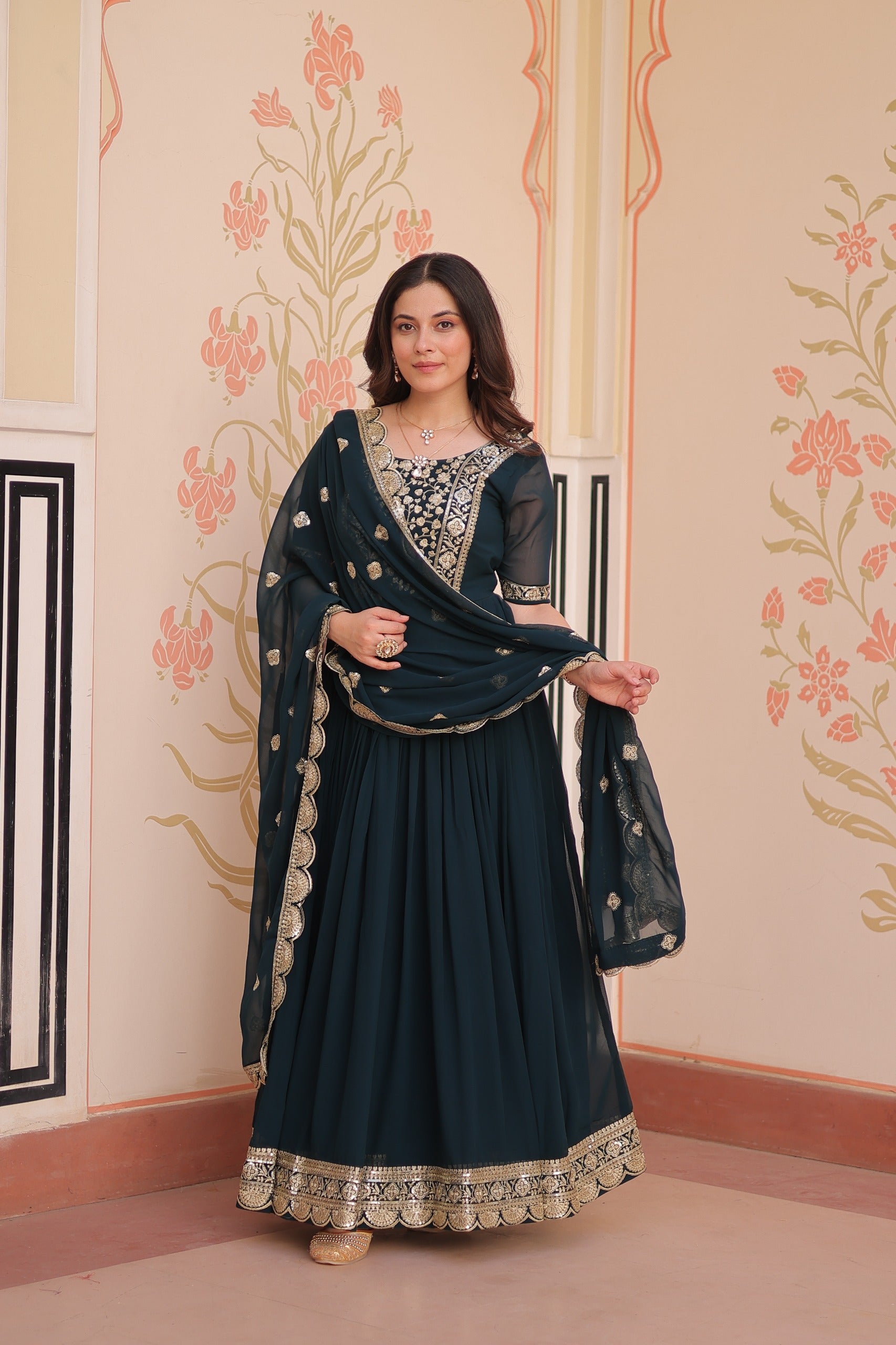 ELEGANT ZARI SEQUINS DESIGNER GOWN WITH DUPATTA