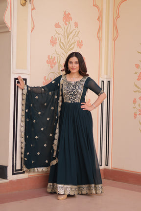 ELEGANT ZARI SEQUINS DESIGNER GOWN WITH DUPATTA