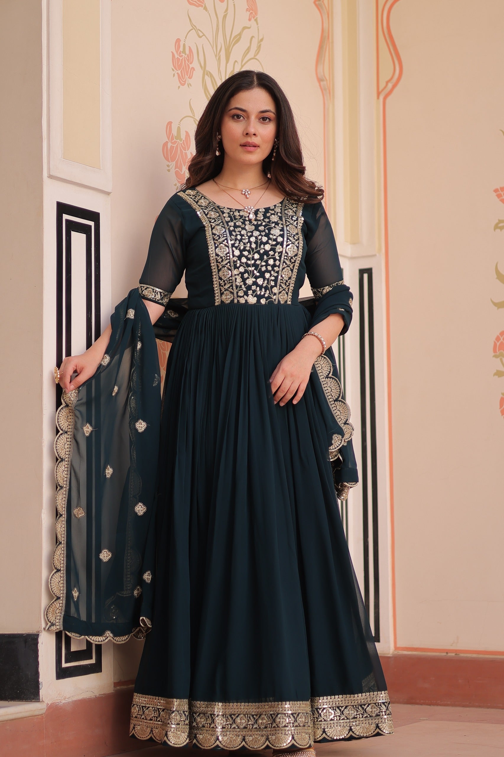 ELEGANT ZARI SEQUINS DESIGNER GOWN WITH DUPATTA