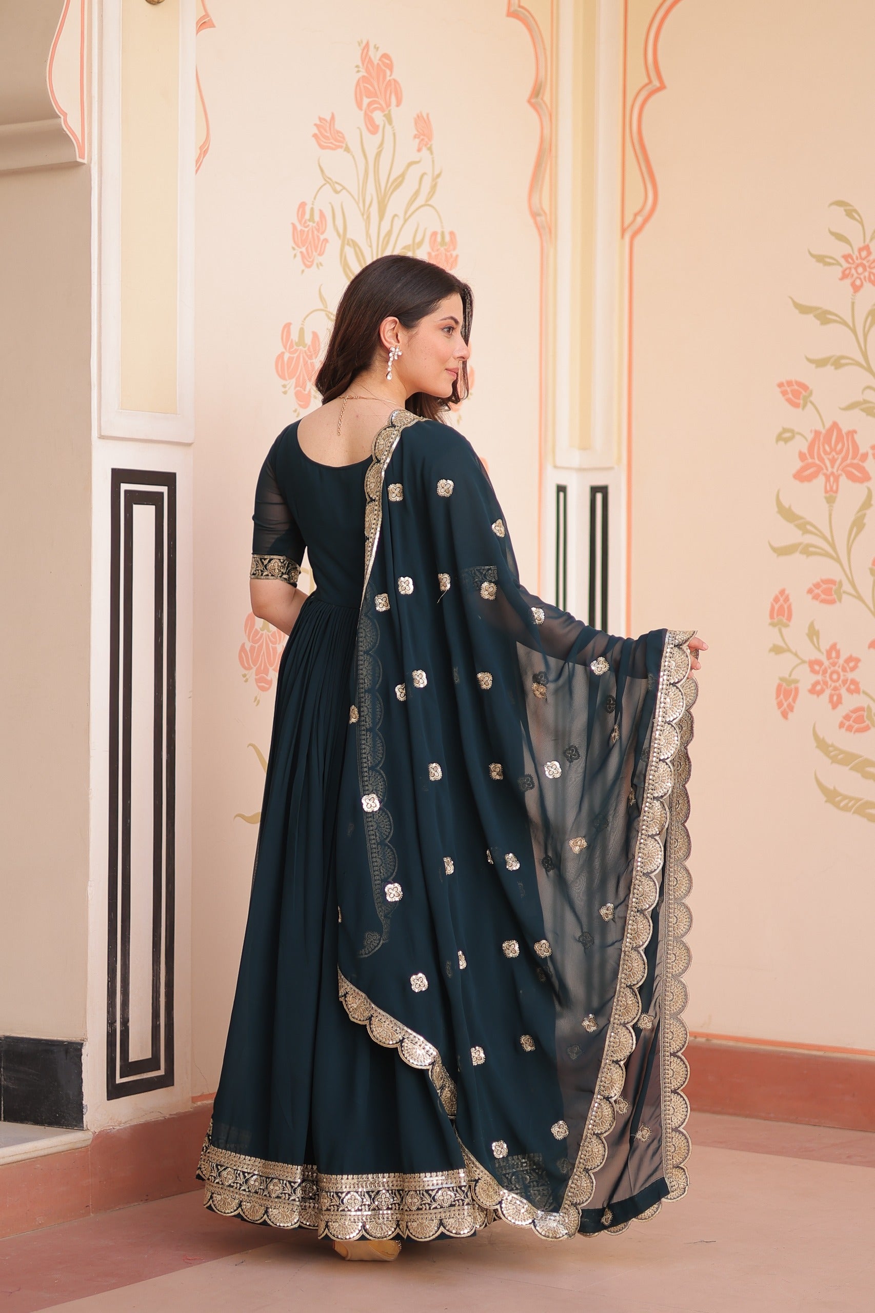 ELEGANT ZARI SEQUINS DESIGNER GOWN WITH DUPATTA