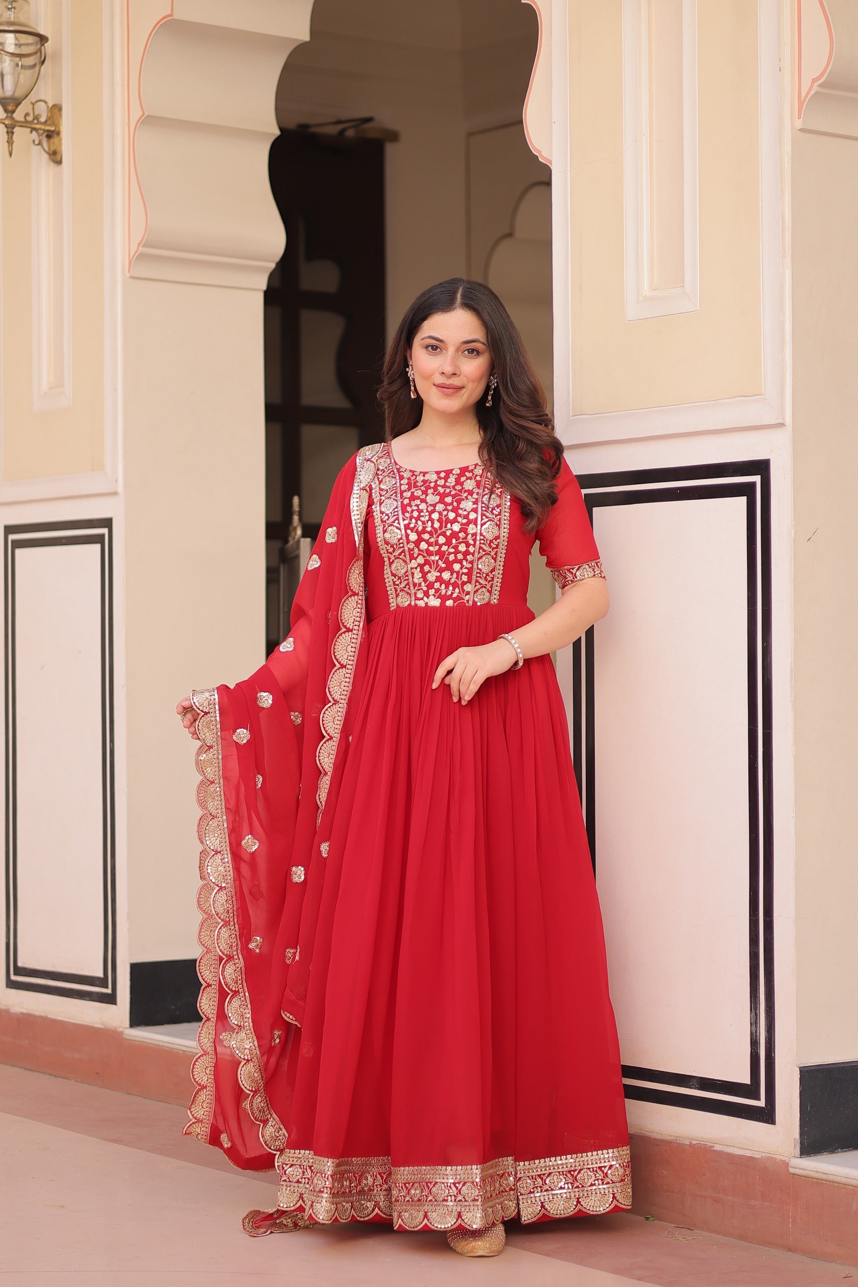 ELEGANT ZARI SEQUINS DESIGNER GOWN WITH DUPATTA