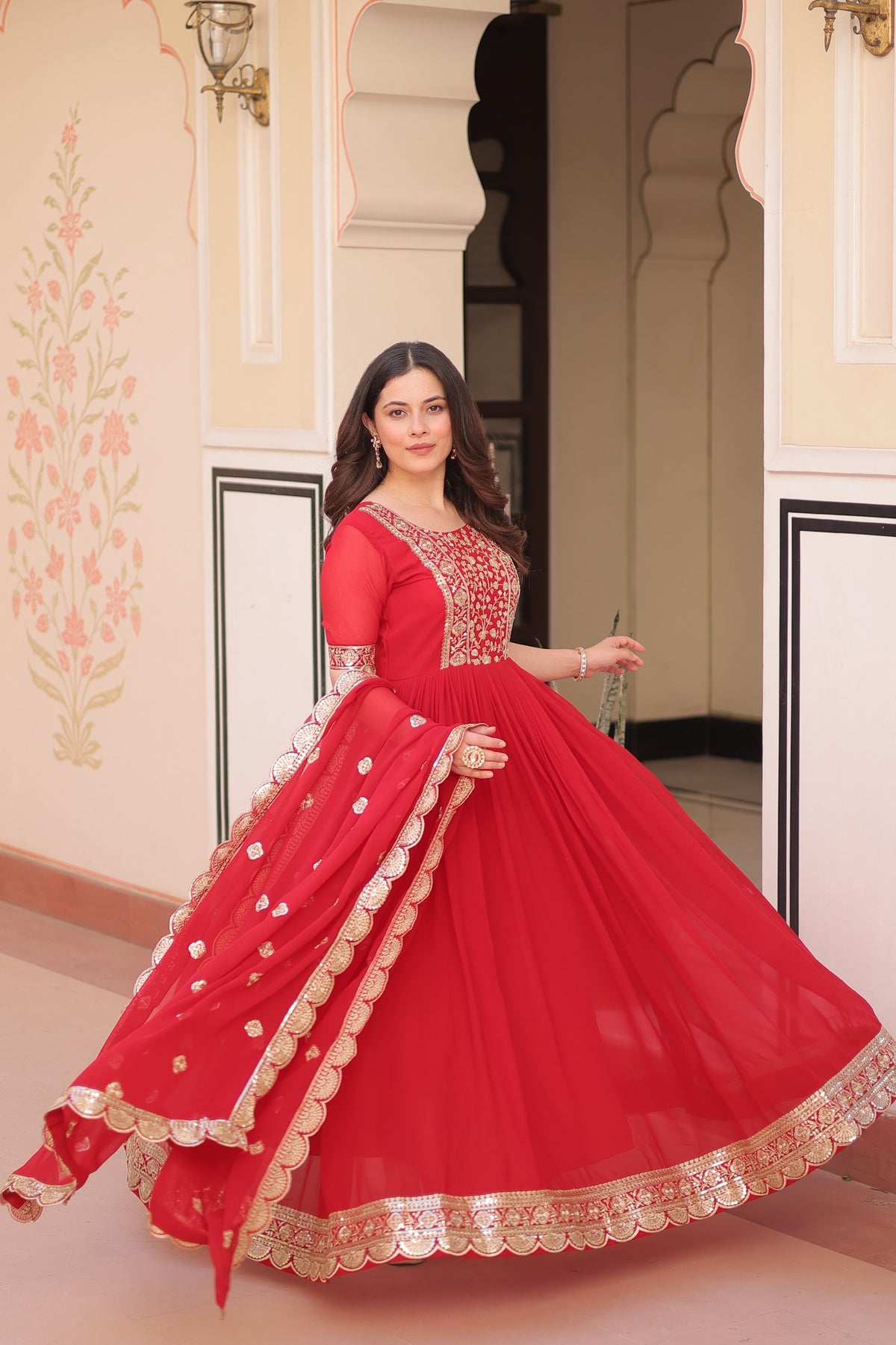 ELEGANT ZARI SEQUINS DESIGNER GOWN WITH DUPATTA