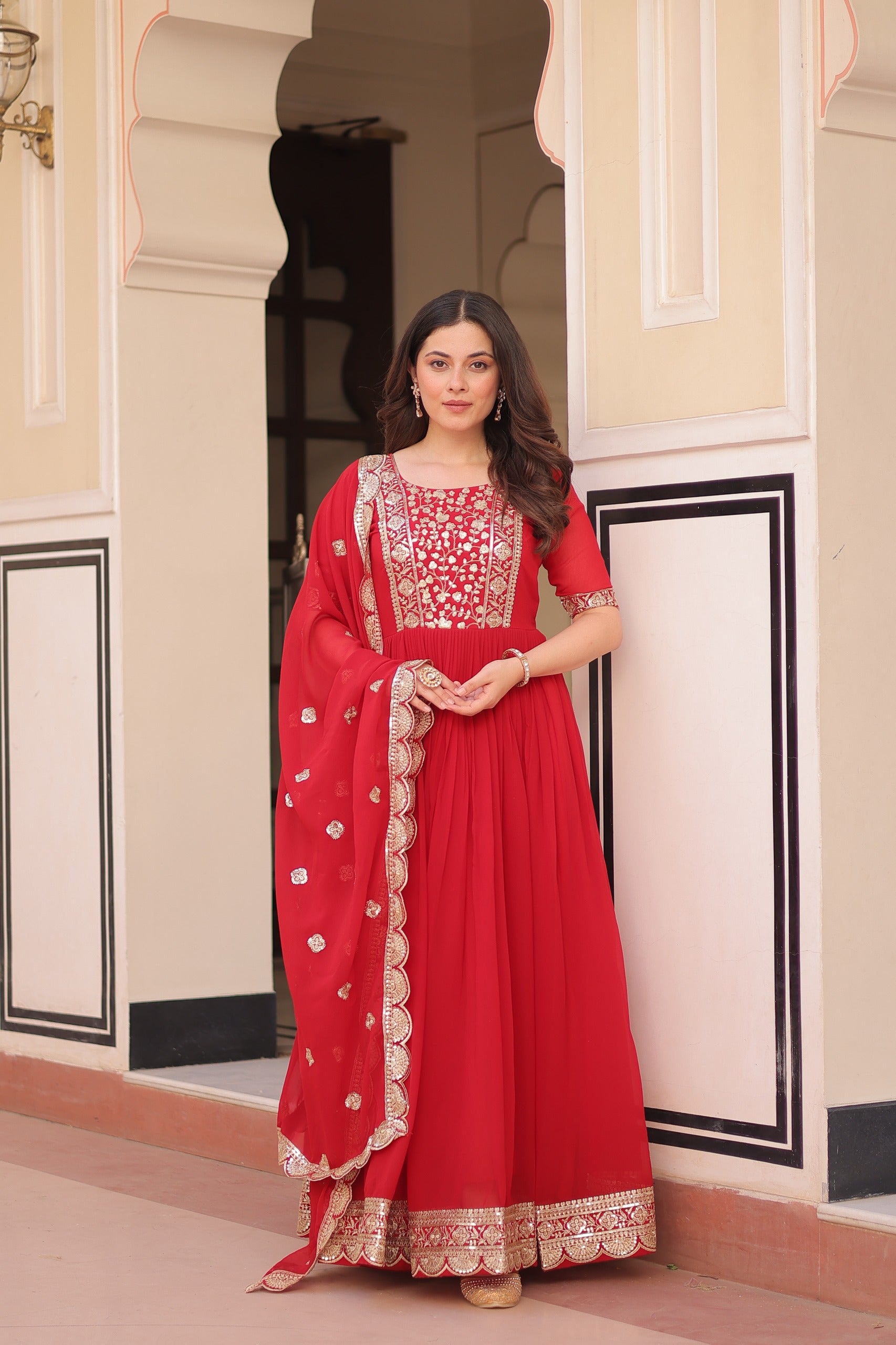 ELEGANT ZARI SEQUINS DESIGNER GOWN WITH DUPATTA