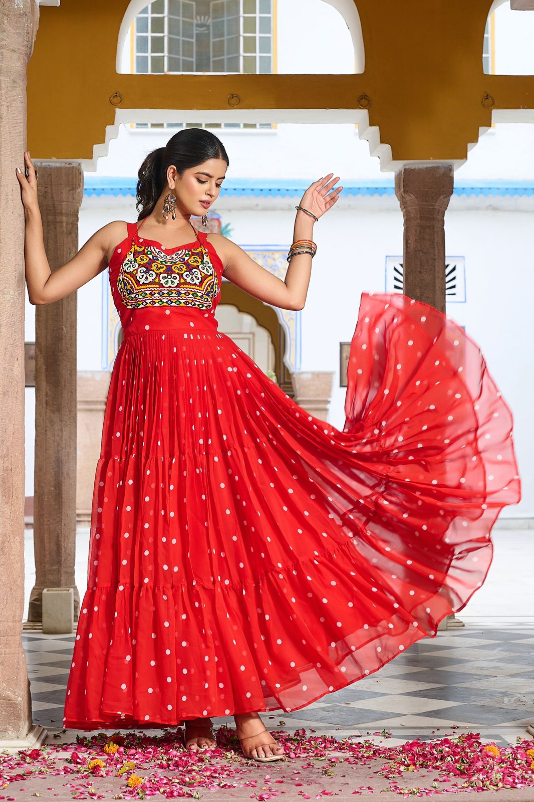 BANDHANI PRINT GOWN FOR GARBA NIGHTS