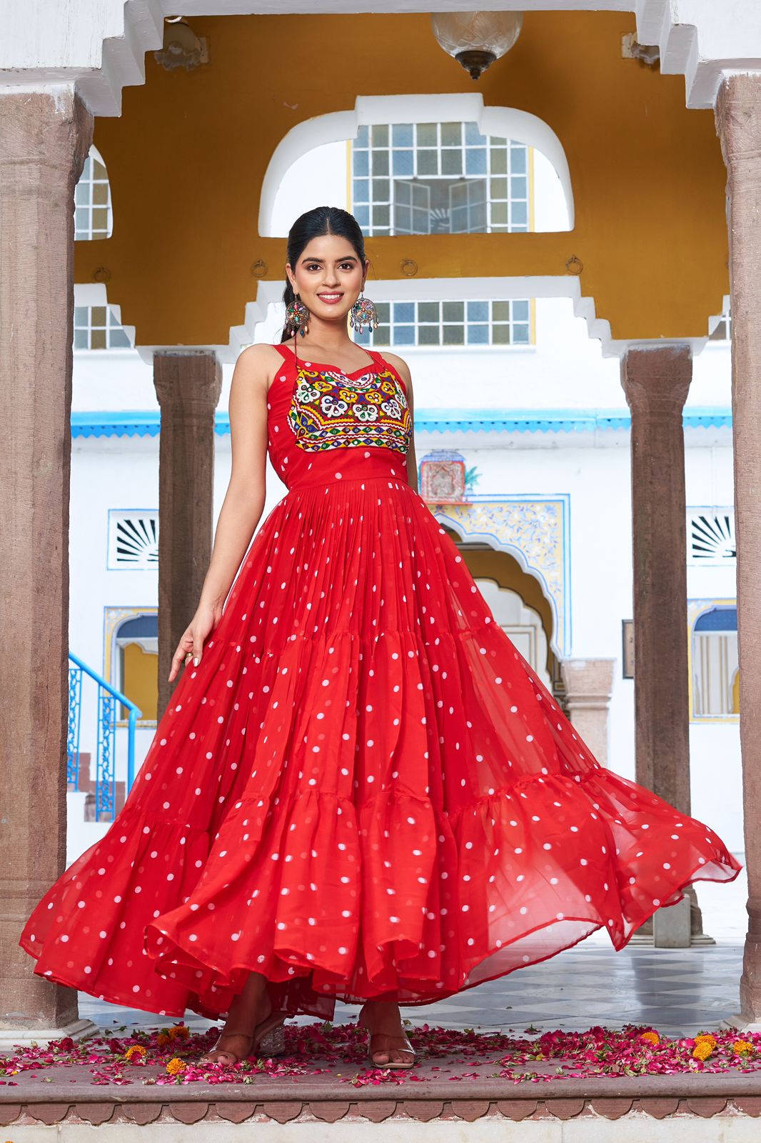 BANDHANI PRINT GOWN FOR GARBA NIGHTS