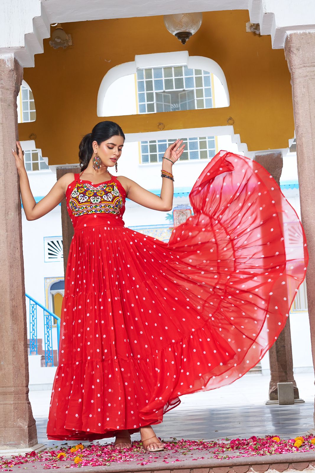 BANDHANI PRINT GOWN FOR GARBA NIGHTS