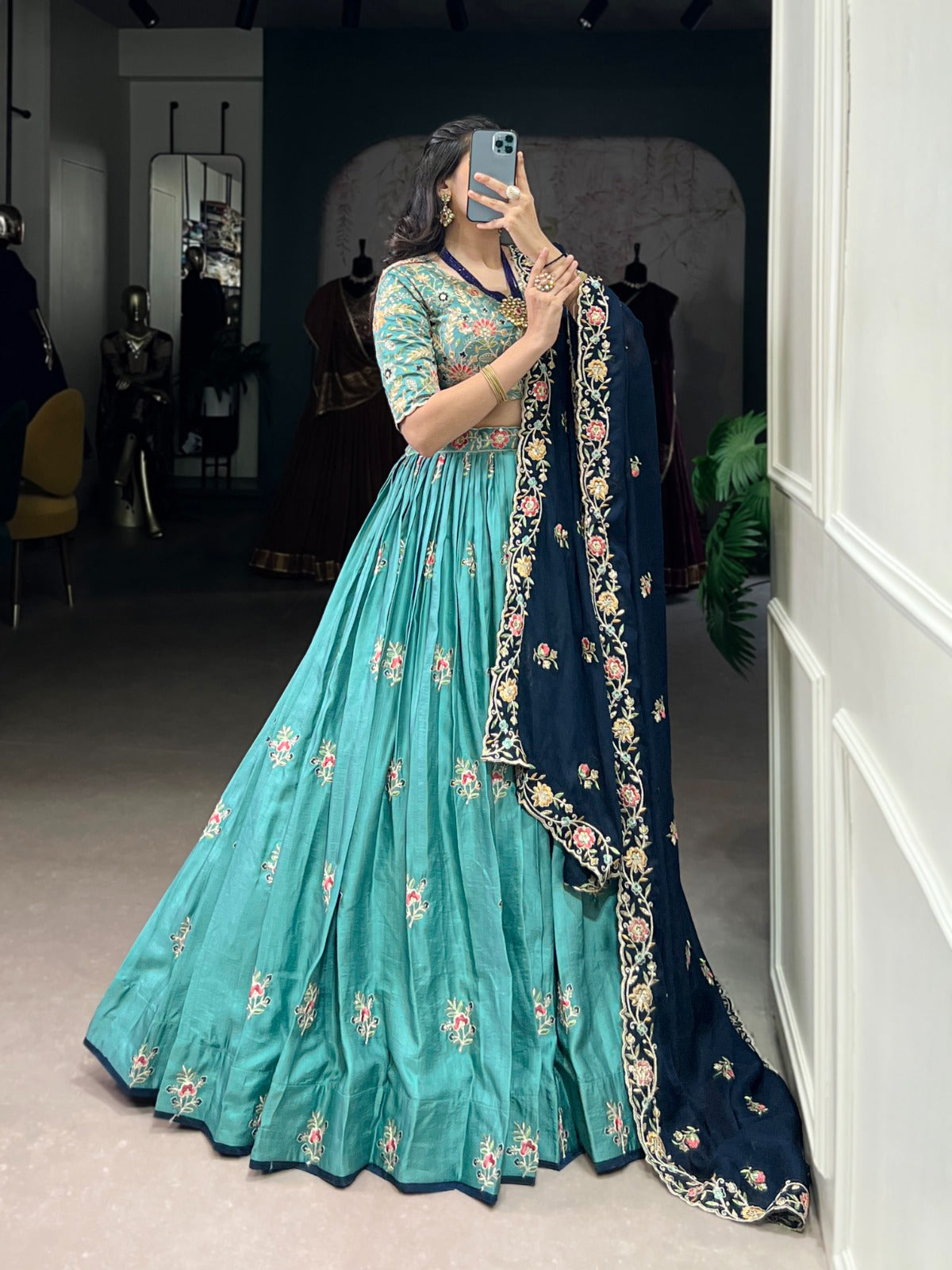 SLAB SILK SEQUINS EMBROIDERED LEHENGA CHOLI FOR BRIDESMAIDS