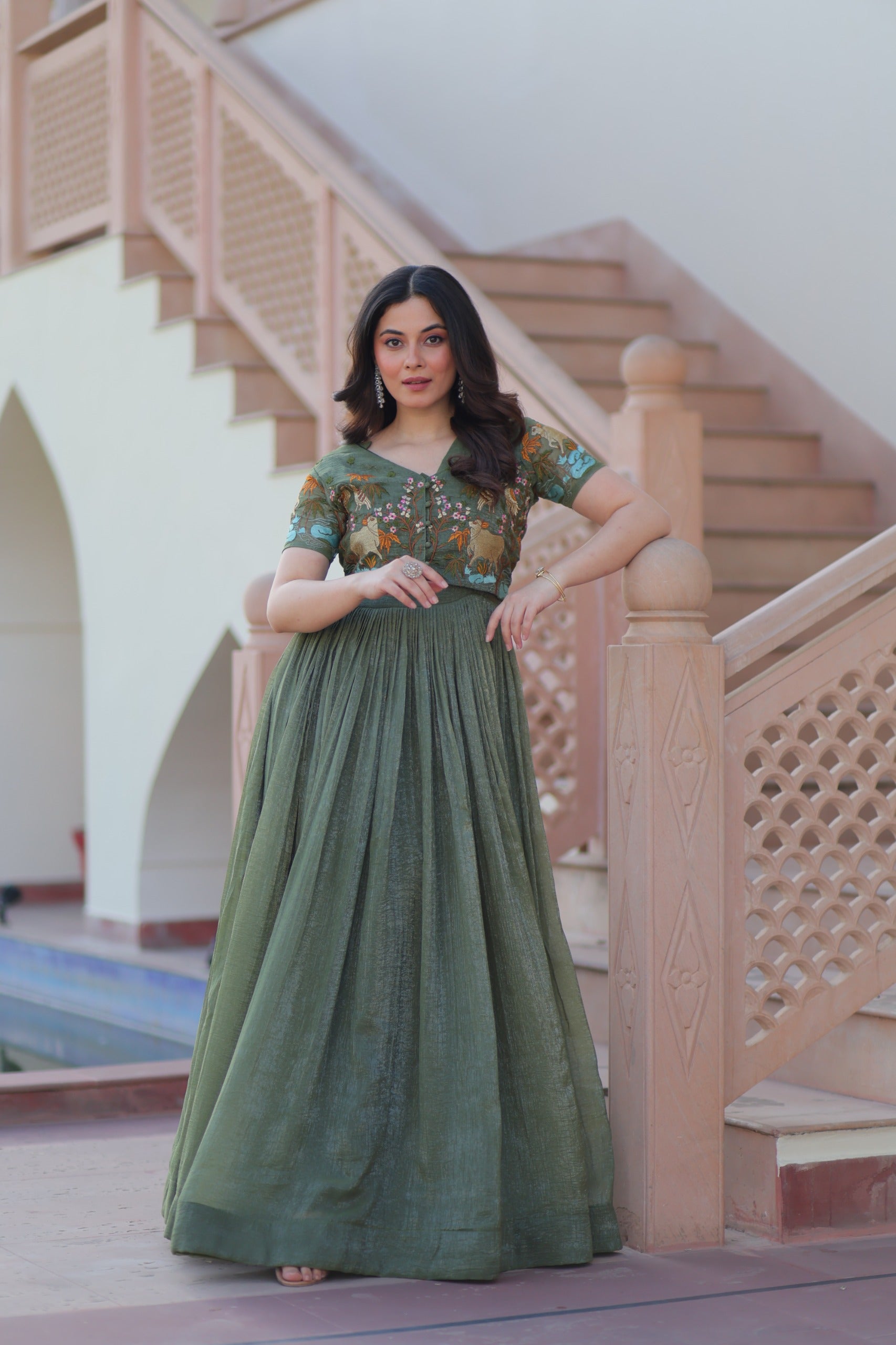 ROSE GOLD & GREEN DESIGNER KOTI-GOWN COLLECTION