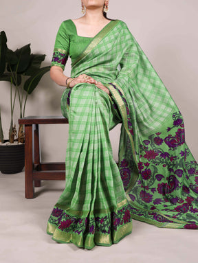 ELEGANT PRINTED SAREES WITH ZARI WEAVING