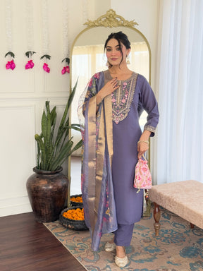 Premium Chanderi Silk Kurti Pant Dupatta Set