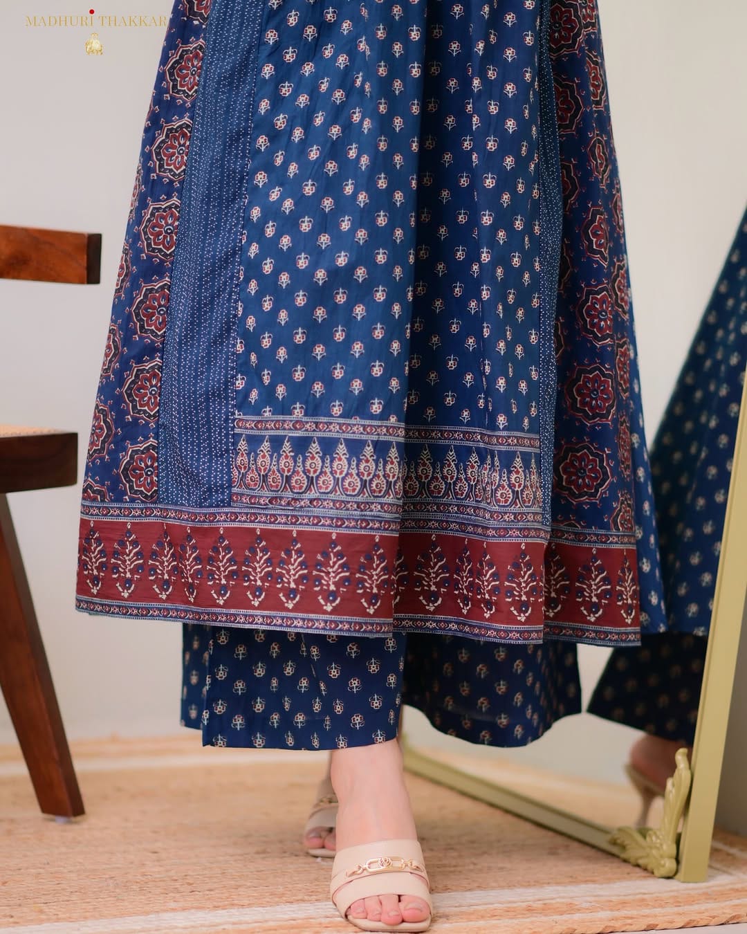 ELEGANT BLUE MAL COTTON KURTI PLAZO WITH DUPATTA SET