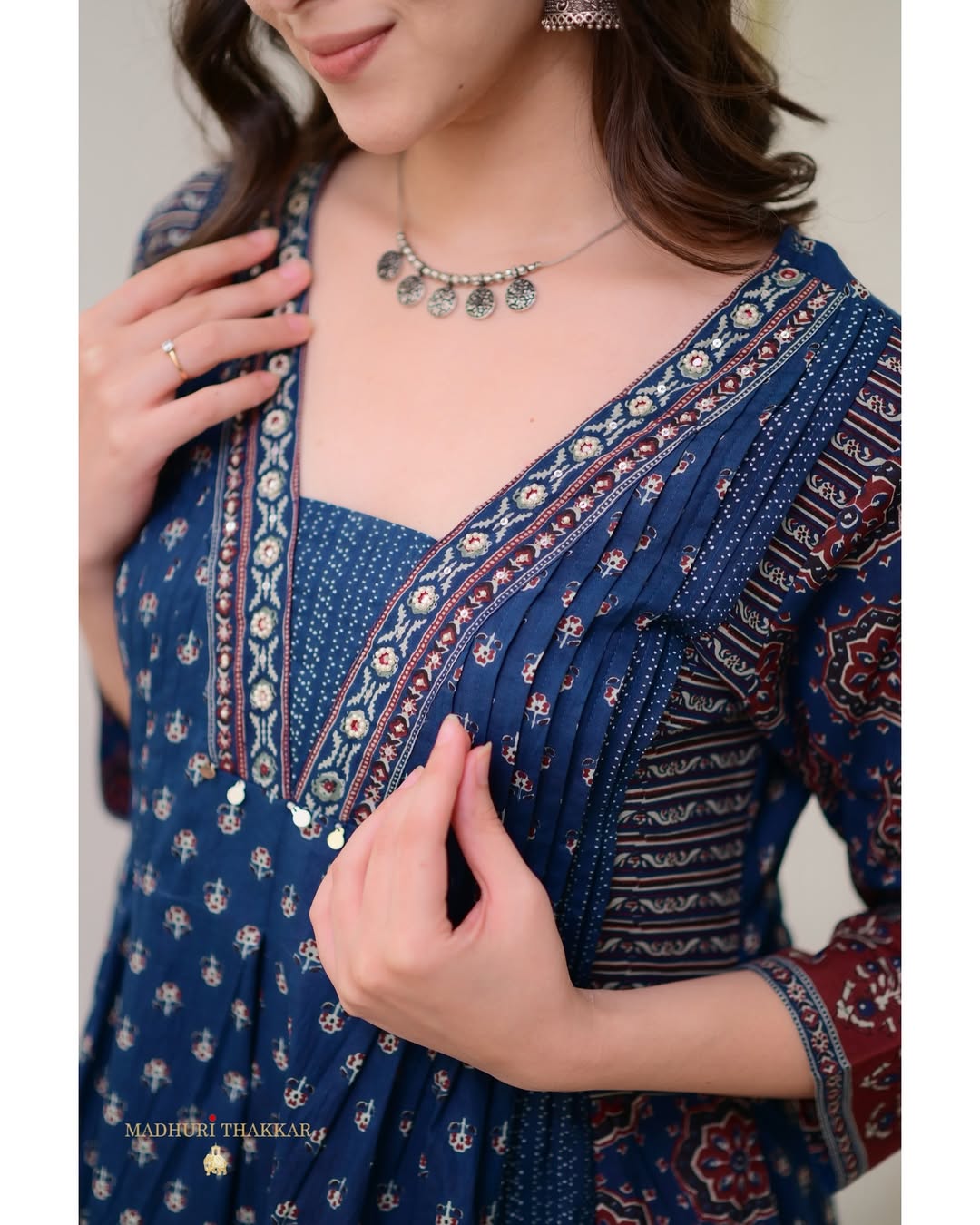 ELEGANT BLUE MAL COTTON KURTI PLAZO WITH DUPATTA SET