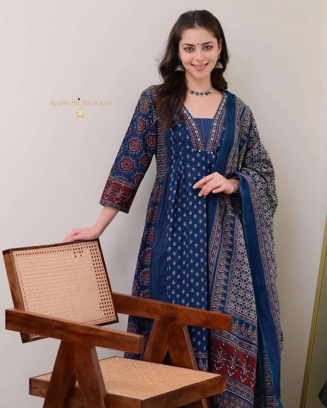 ELEGANT BLUE MAL COTTON KURTI PLAZO WITH DUPATTA SET