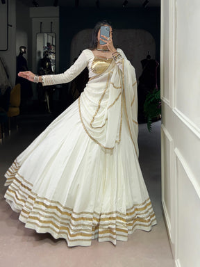 WHITE & GOLD RAYON LEHENGA CHOLI FOR NAVRATRI