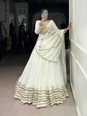 WHITE & GOLD RAYON LEHENGA CHOLI FOR NAVRATRI