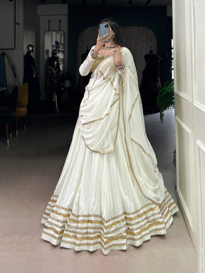 WHITE & GOLD RAYON LEHENGA CHOLI FOR NAVRATRI