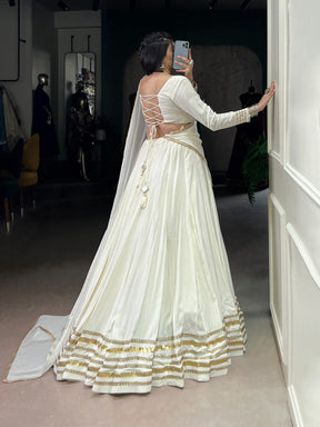 WHITE & GOLD RAYON LEHENGA CHOLI FOR NAVRATRI