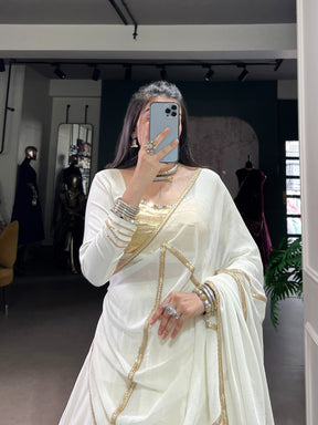WHITE & GOLD RAYON LEHENGA CHOLI FOR NAVRATRI