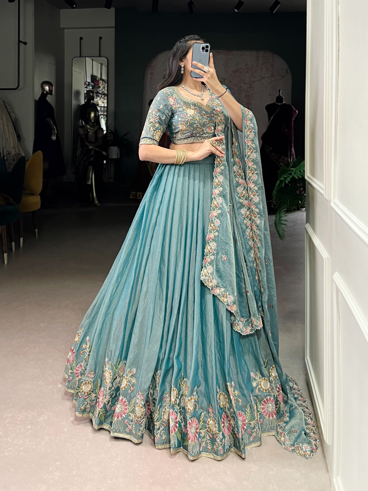 DESIGNER ZARI SHIMMER LEHENGA CHOLI WITH SEQUINS & EMBROIDERY