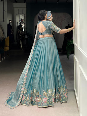 DESIGNER ZARI SHIMMER LEHENGA CHOLI WITH SEQUINS & EMBROIDERY