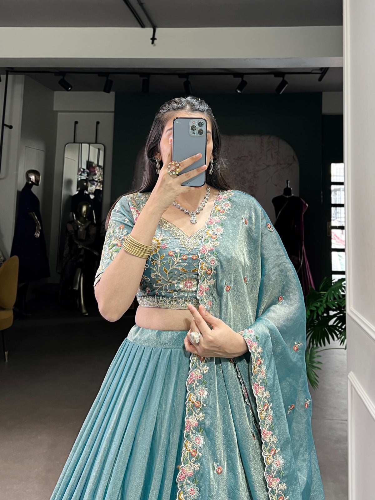 DESIGNER ZARI SHIMMER LEHENGA CHOLI WITH SEQUINS & EMBROIDERY